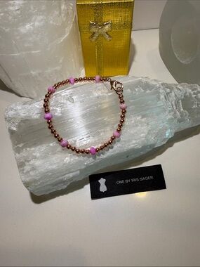 Pink opal beads Bracelet with Rose pure copper 7.5 inch for healing ,immune